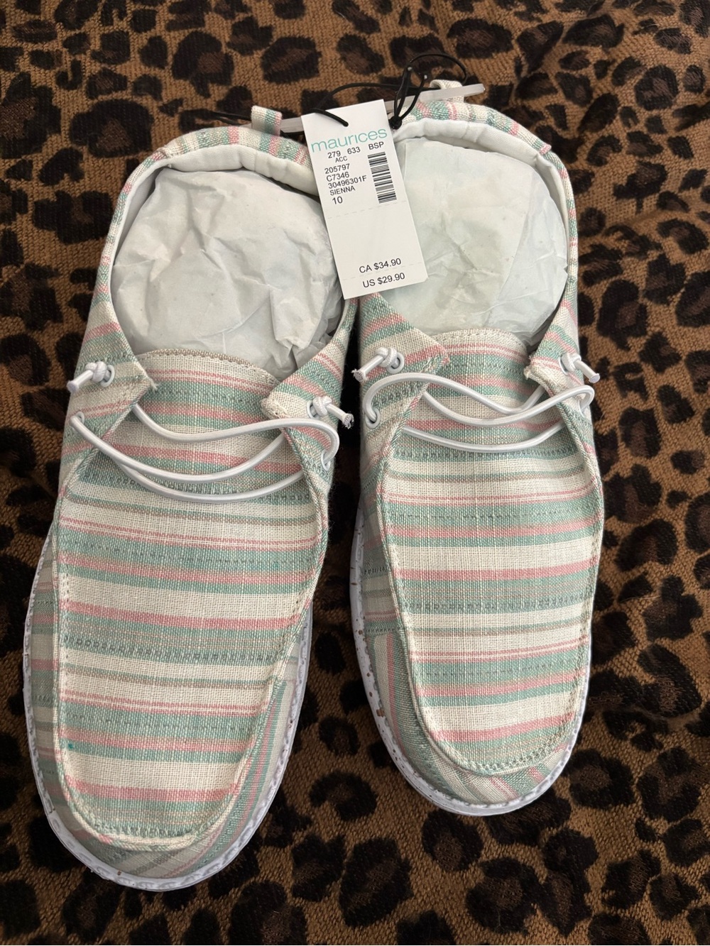 Maurices Pastel Striped Canvas Slip-Ons in Mint and Pink